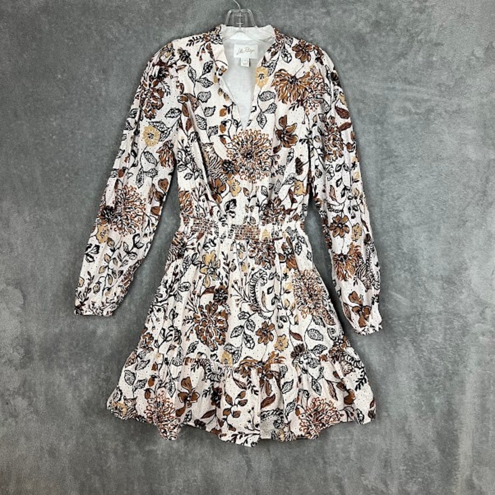 Lilly Pulitzer Axton Floral Cotton Mini Dress Women 6 Smocked Long Sleeve Preppy